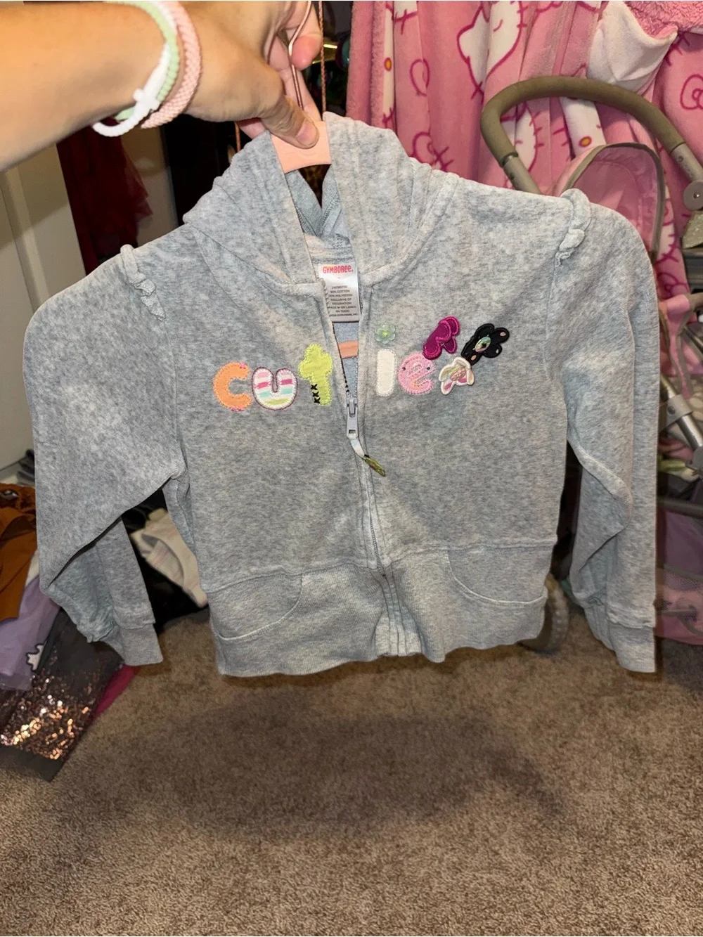 Gymboree Light Gray Zip-Up Hoodie with Colorful Letter Appliqués